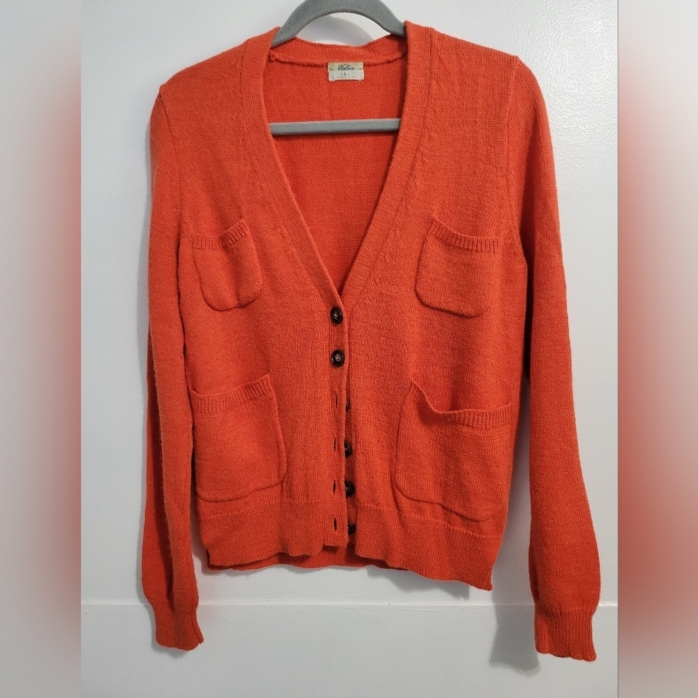 Women's Orange V-Neck Button Cardigan